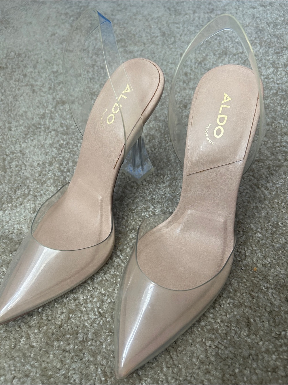 Aldo Blush Nude Clear Slingback Pointed Heels